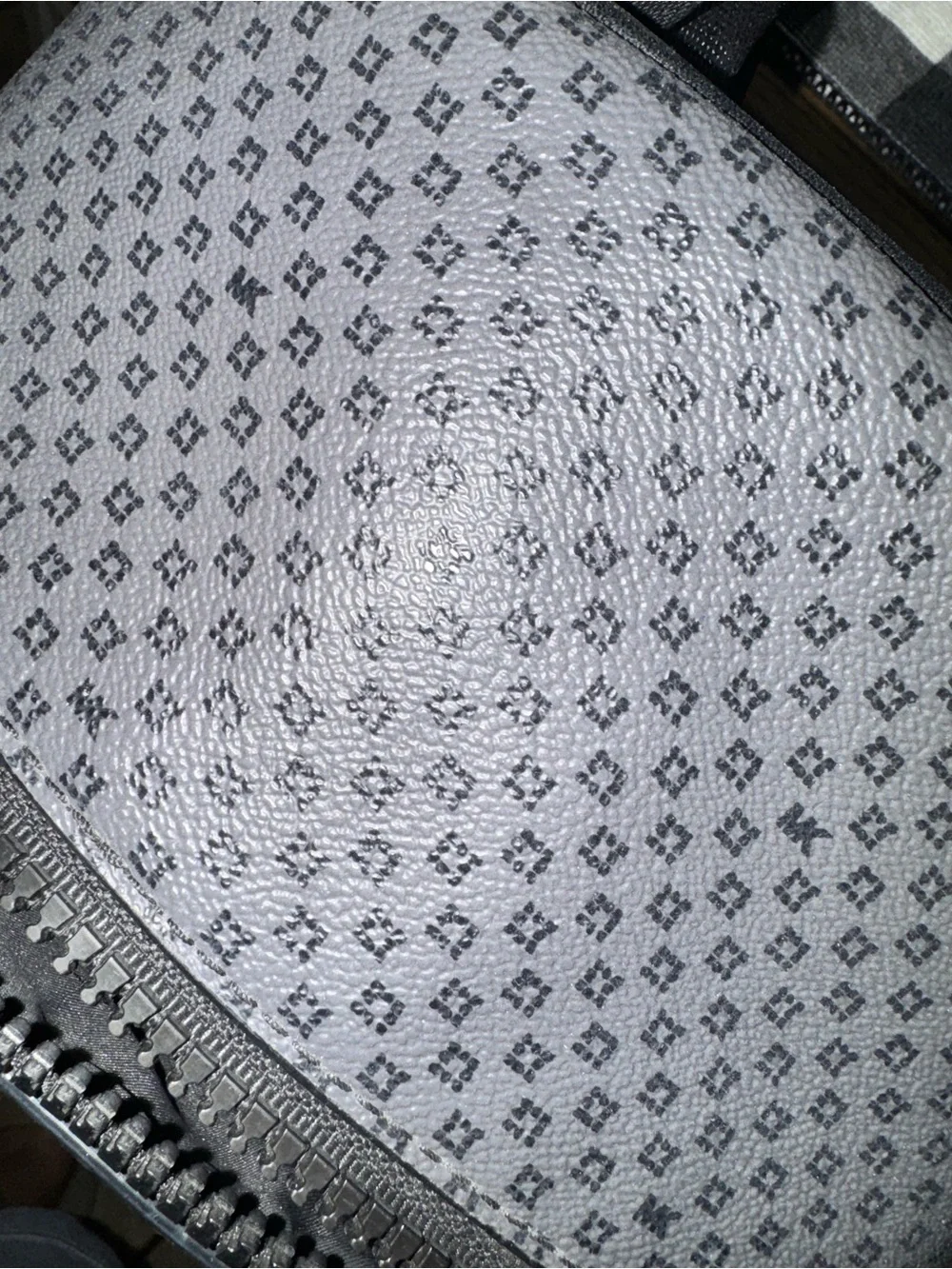 Michael Kors Gray Monogram Backpack with Black Leather Front Pocket